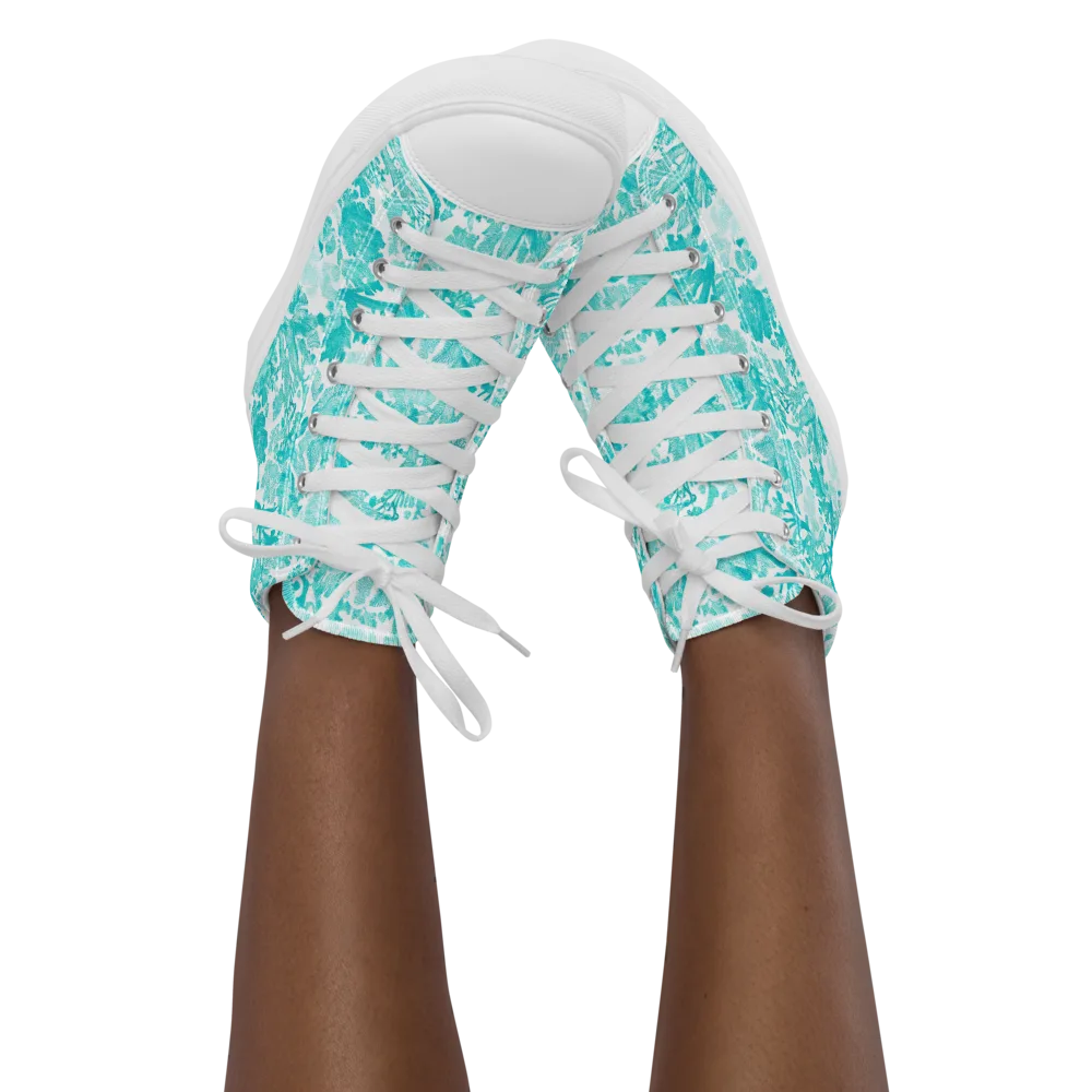Turquoise Tangle on Women's High Top Canvas Shoes — Front
