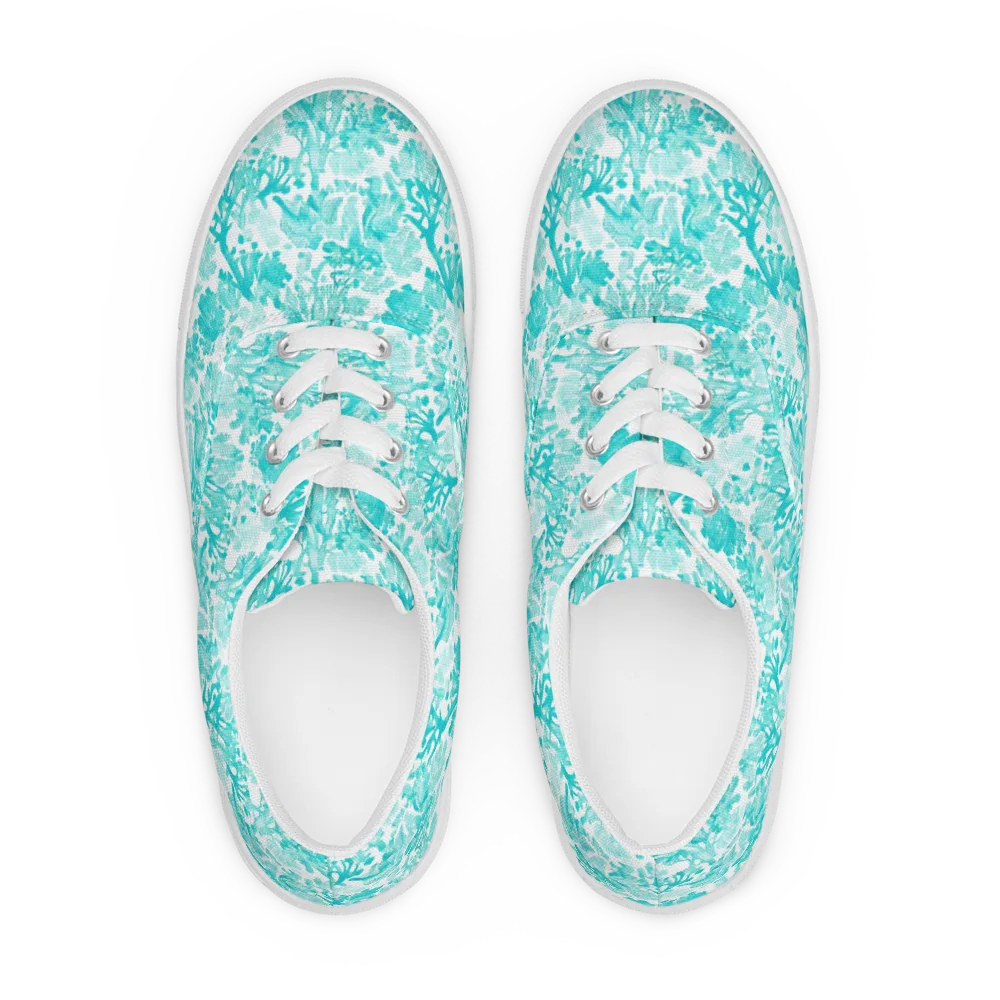 Turquoise Tangle on Men's Lace-Up Canvas Shoes — Front