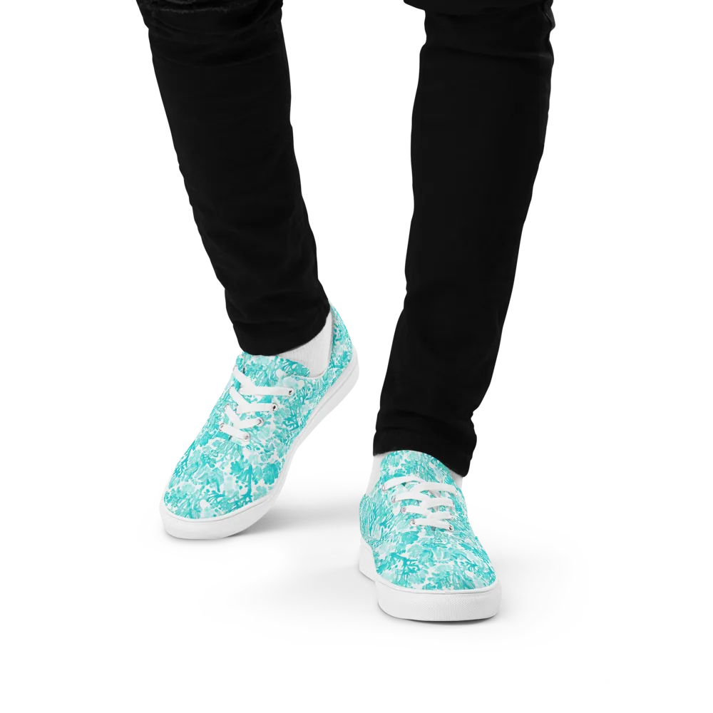 Turquoise Tangle on Men's Lace-Up Canvas Shoes — Front
