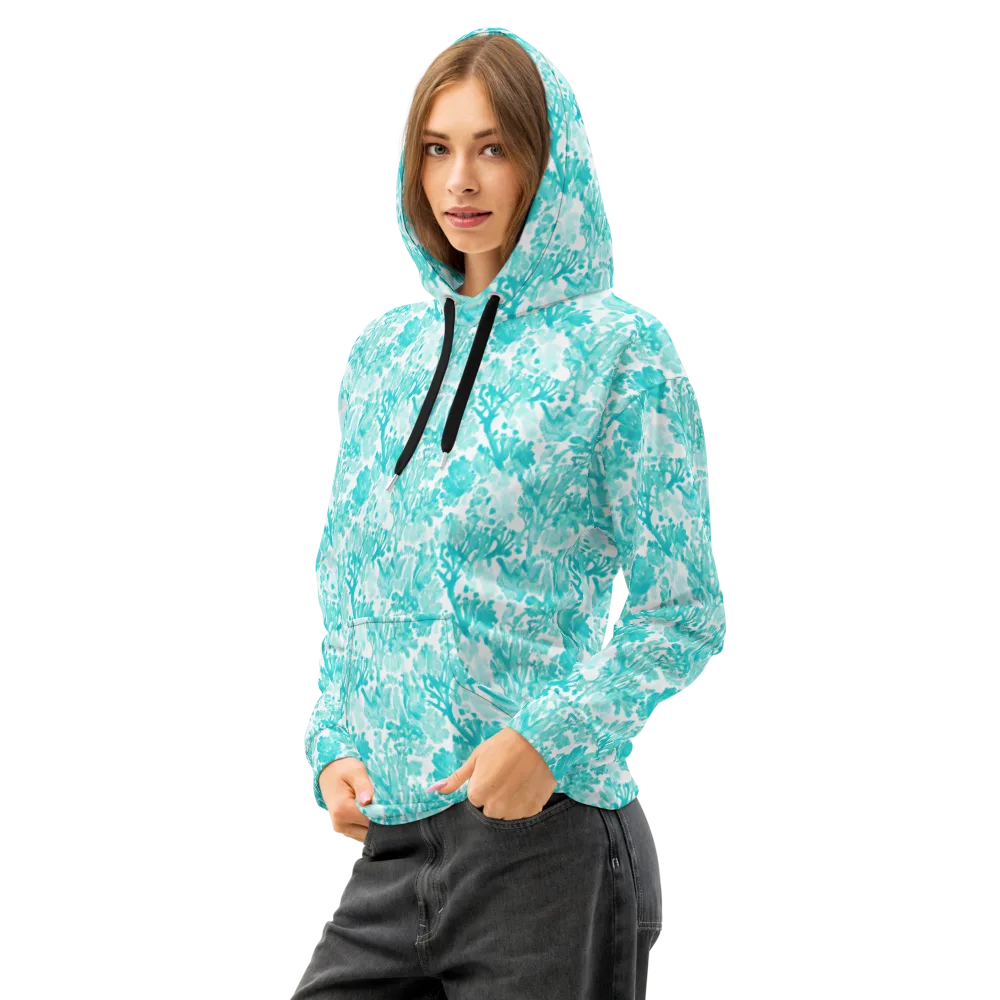 Turquoise Tangle on Cotton Hoodie — Left Front