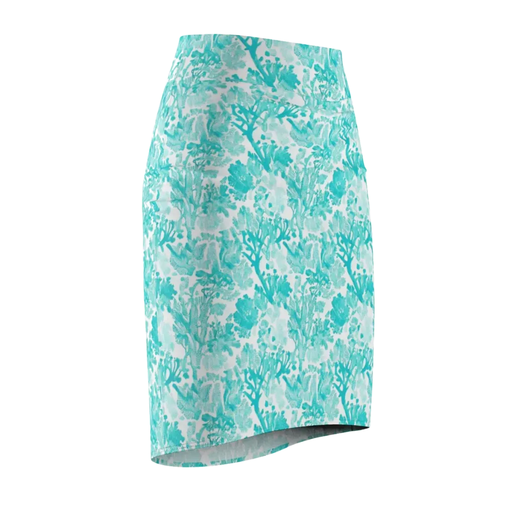 Turquoise Tangle on Pencil Skirt — Front Side