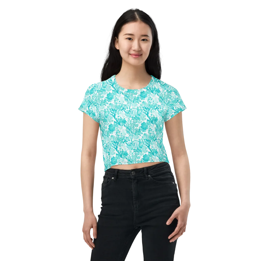 Turquoise Tangle on Crop Tee — Front
