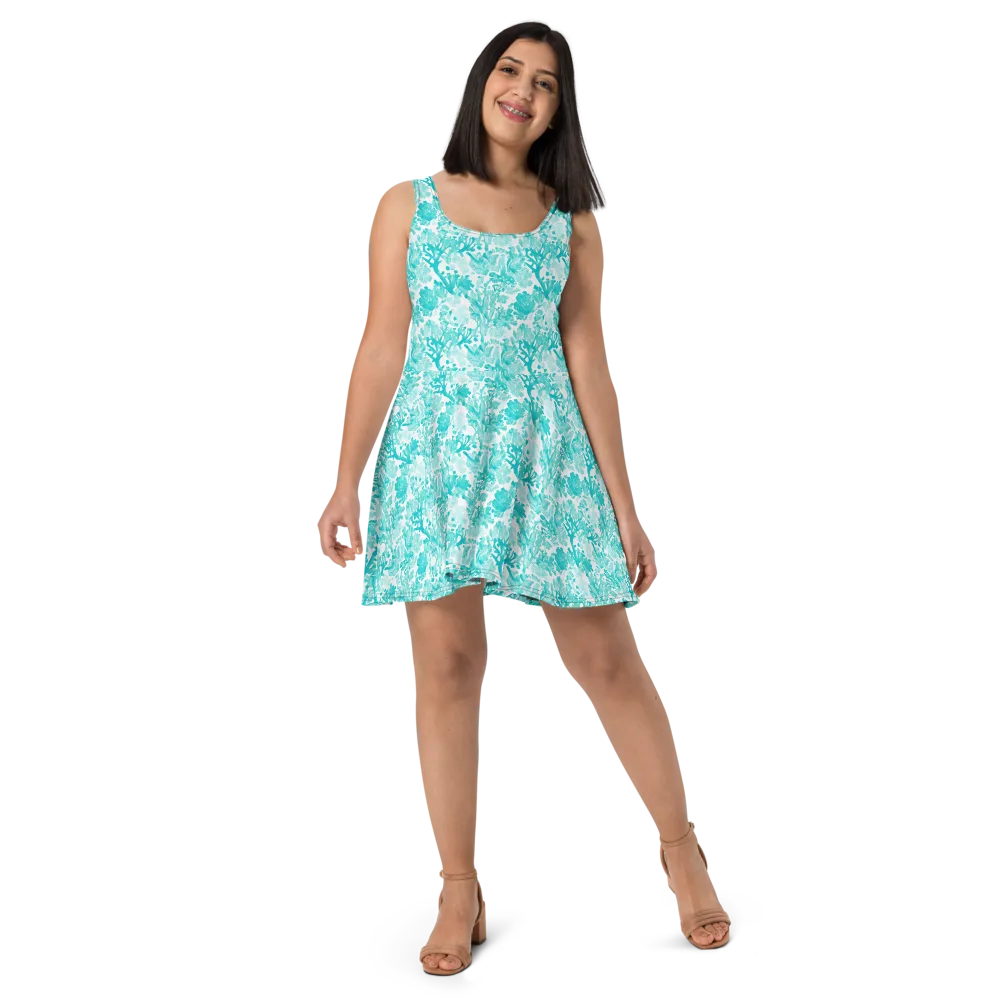 Turquoise Tangle on Skater Dress — Front