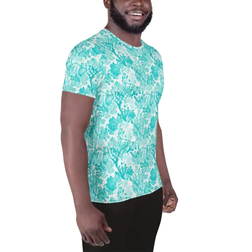 Turquoise Tangle on a Men's Athletic T-Shirt