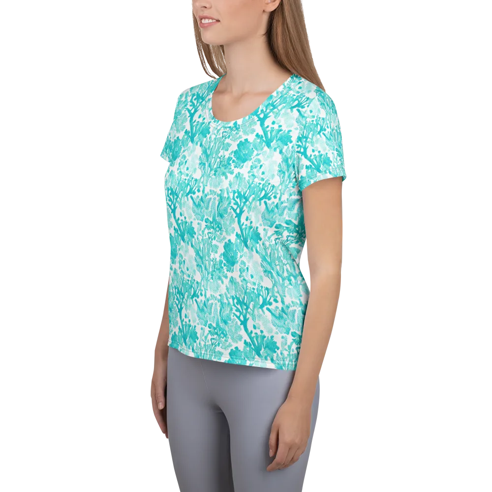 Turquoise Tangle on Women's Athletic T-Shirt — Left