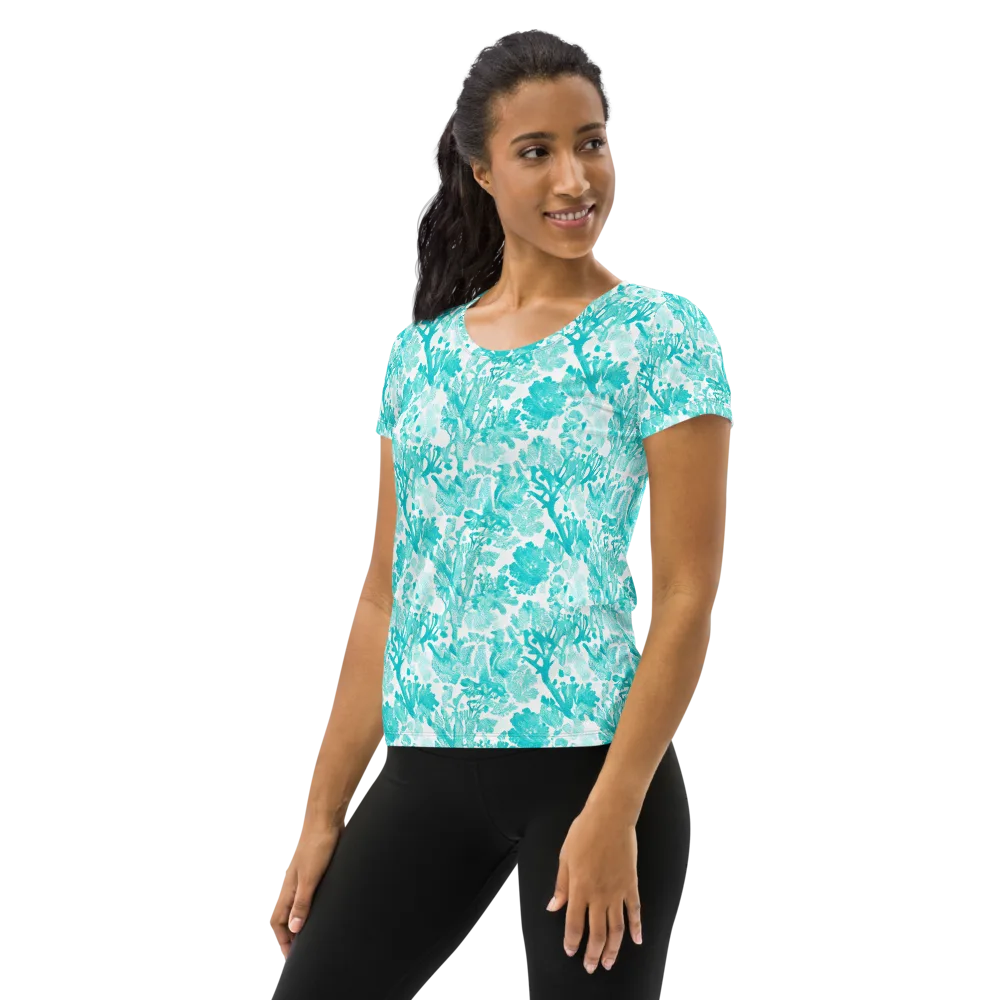 Turquoise Tangle on Women's Athletic T-Shirt — Left