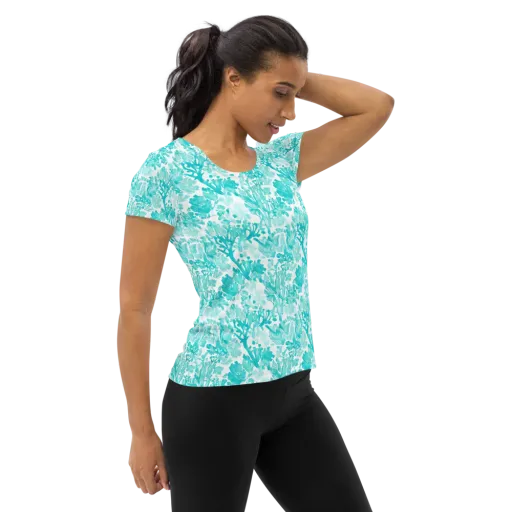 Turquoise Tangle on a Women's Athletic T-Shirt