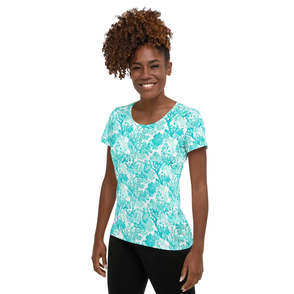 Turquoise Tangle on Women's Athletic T-Shirt — Left