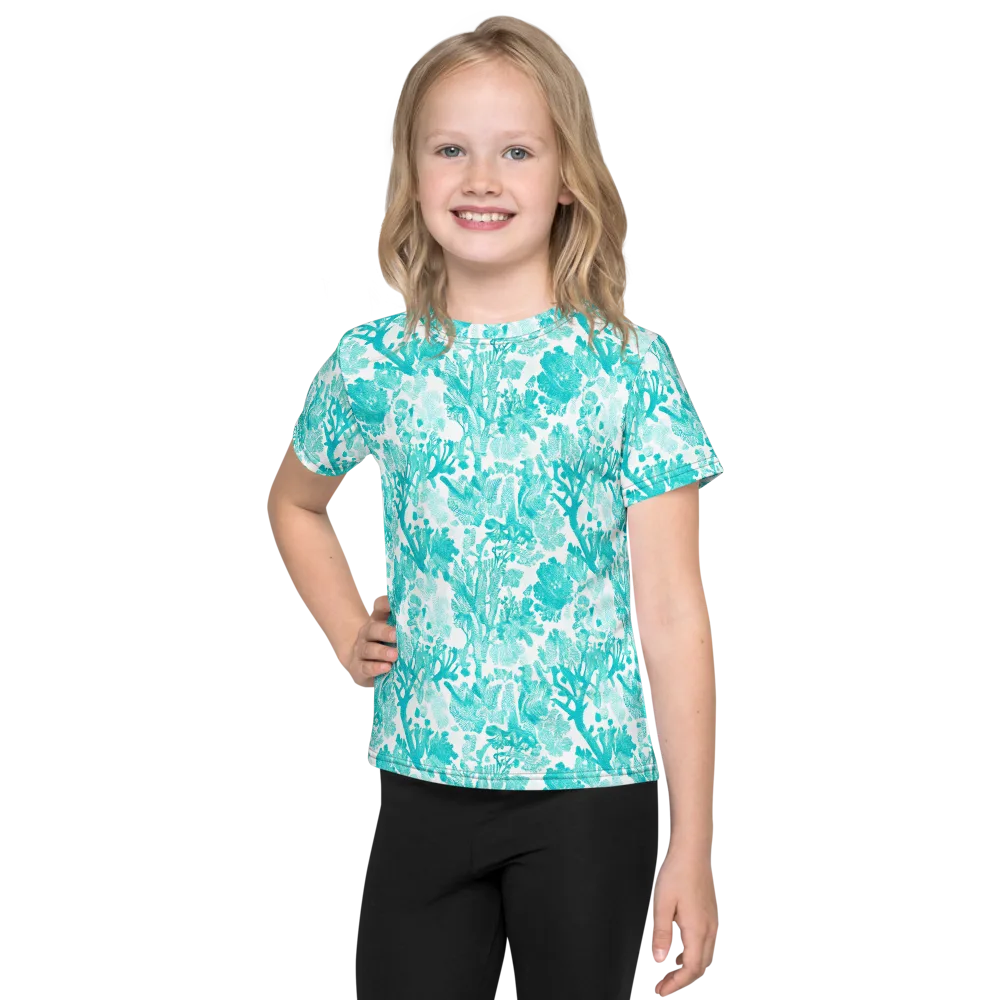 Turquoise Tangle on Kids Crew Neck T-Shirt — Front