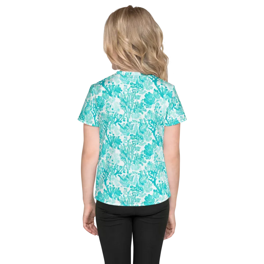 Turquoise Tangle on Kids Crew Neck T-Shirt — Back
