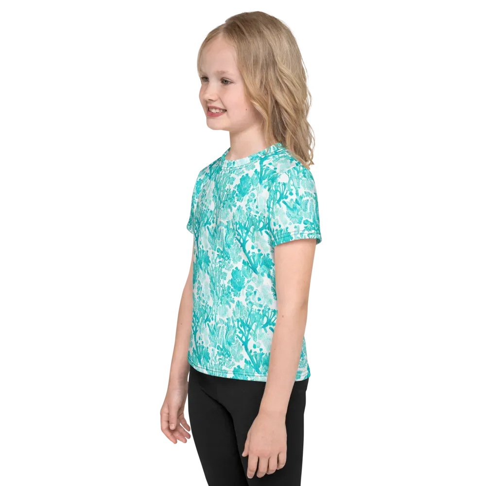 Turquoise Tangle on Kids Crew Neck T-Shirt — Left