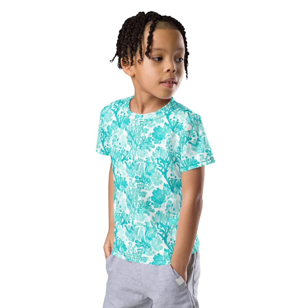 Turquoise Tangle on Kids Crew Neck T-Shirt — Left Front