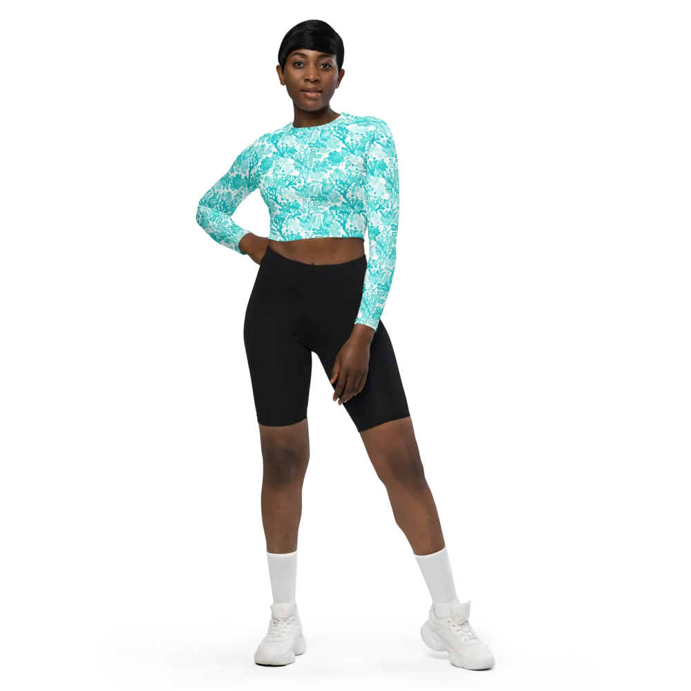 Turquoise Tangle on Long Sleeve Crop Top — Front