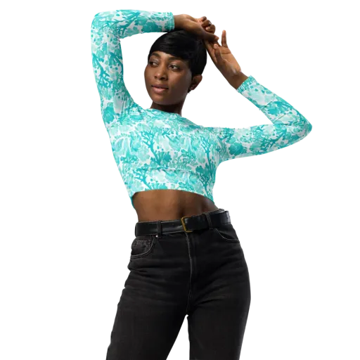 Turquoise Tangle on a Long Sleeve Crop Top