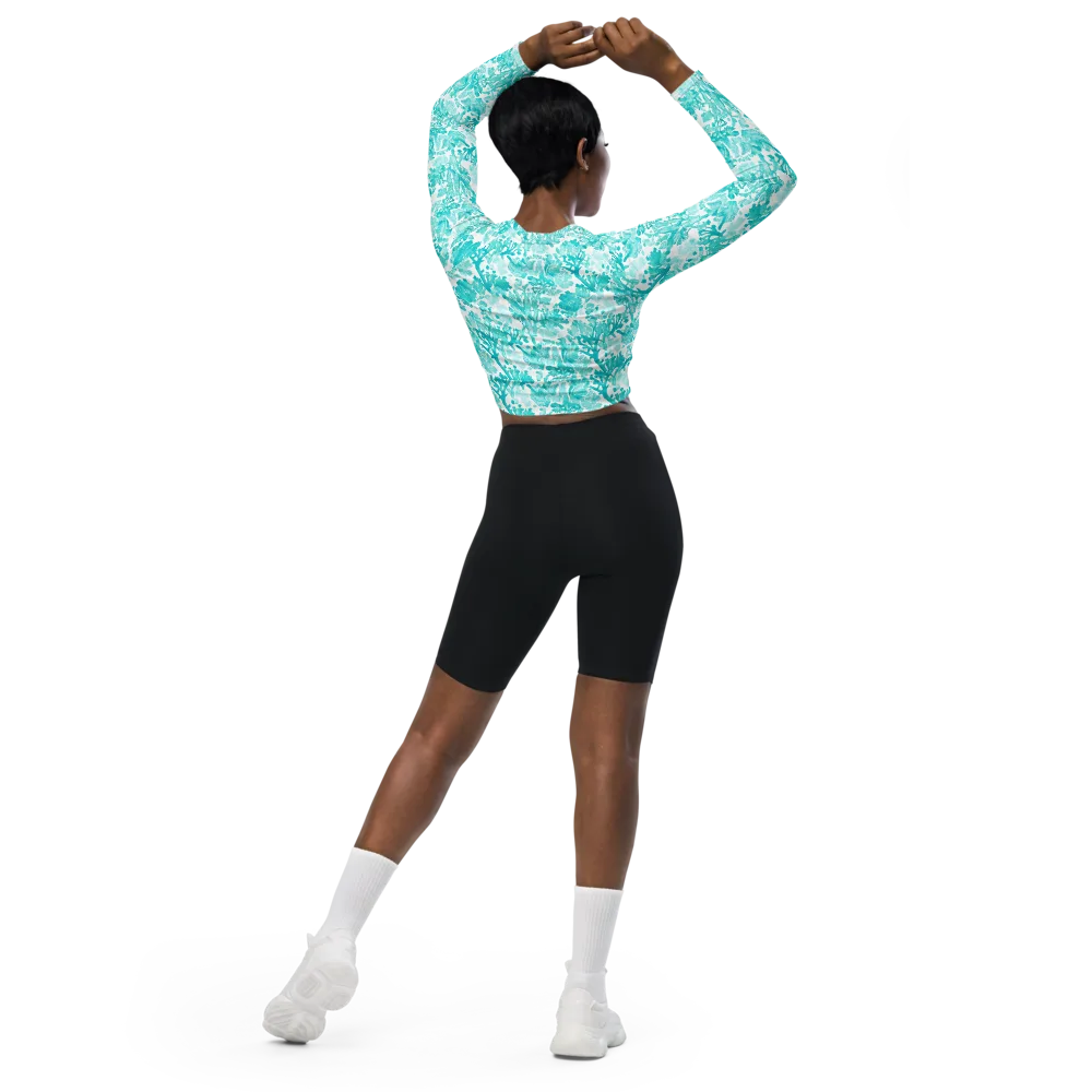 Turquoise Tangle on Long Sleeve Crop Top — Back