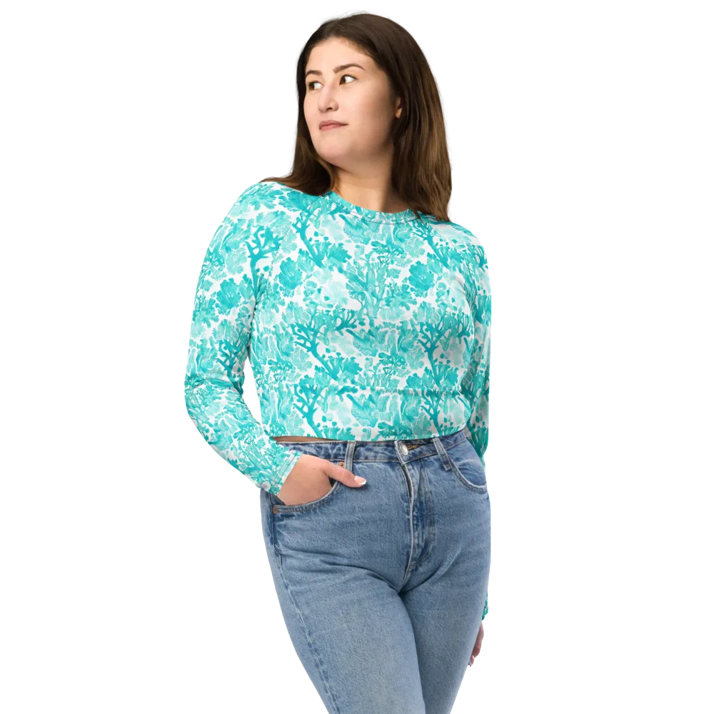 Turquoise Tangle on Long Sleeve Crop Top — Front