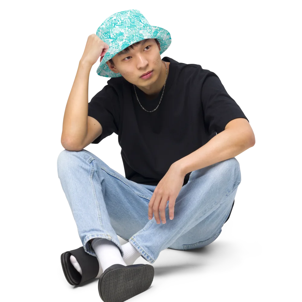 Turquoise Tangle on Reversible Bucket Hat — Front 2 Inside