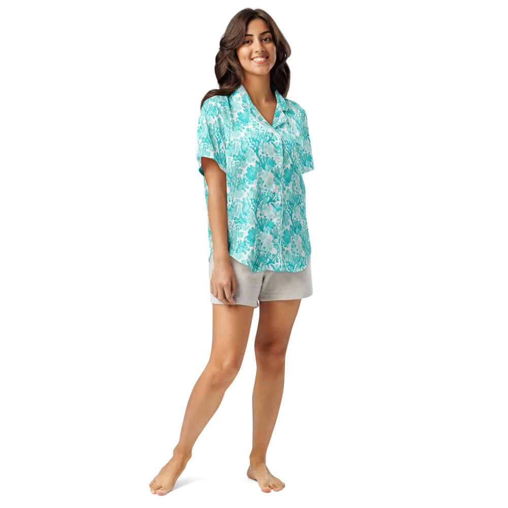 Turquoise Tangle on Women's Short Sleeve Pajama Top — Front
