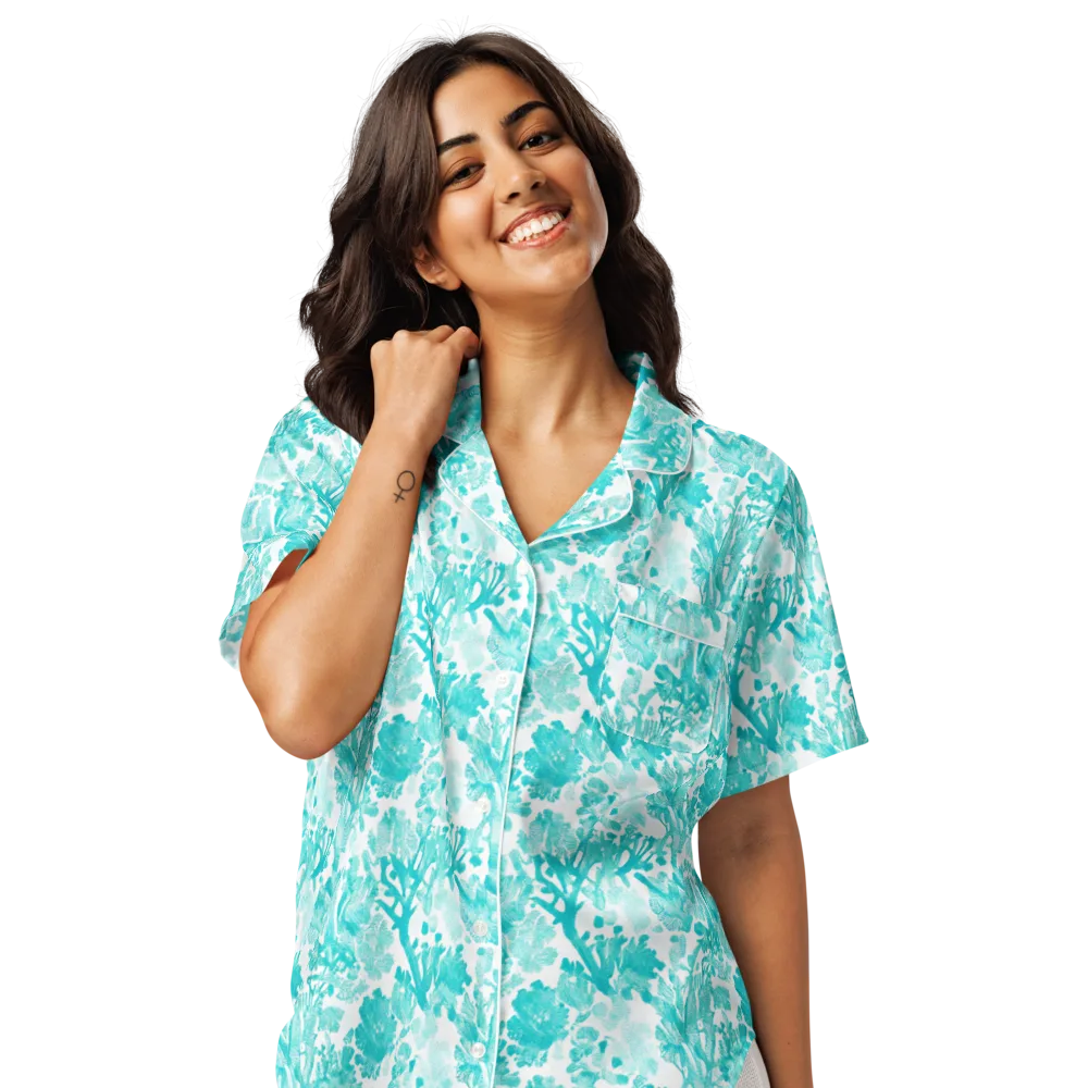 Turquoise Tangle on Women's Short Sleeve Pajama Top — Front