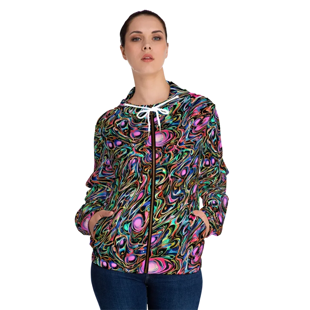 Molten Neon on Women's Full-Zip Hoodie — Front On Person