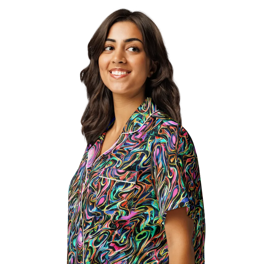 Molten Neon on Women's Short Sleeve Pajama Top — Left Front