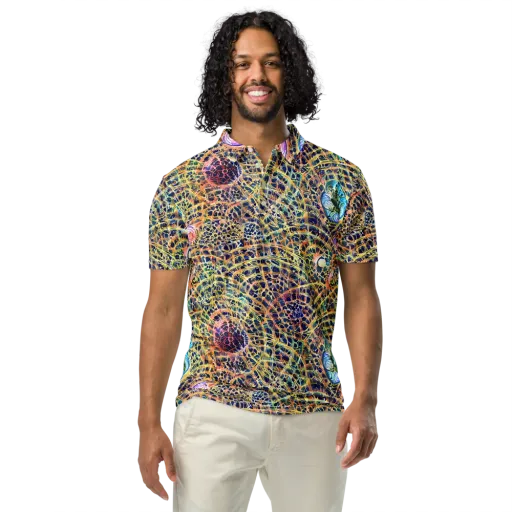 Kaleidoscopic Circuit on a Men's Slim Fit Polo Shirt