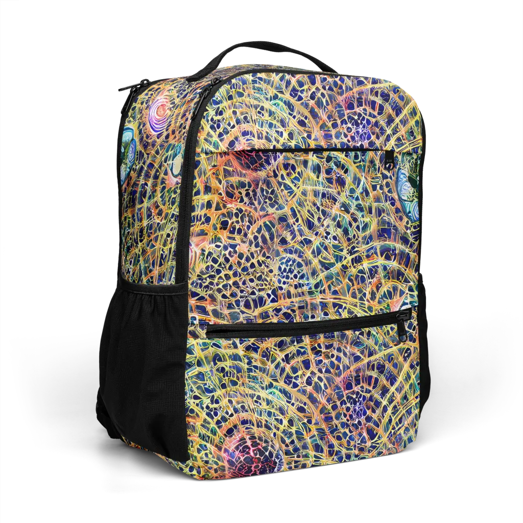 Kaleidoscopic Circuit on Utility Backpack — Right Front