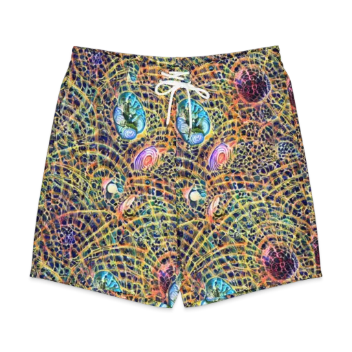 Kaleidoscopic Circuit on a Men's Board Shorts