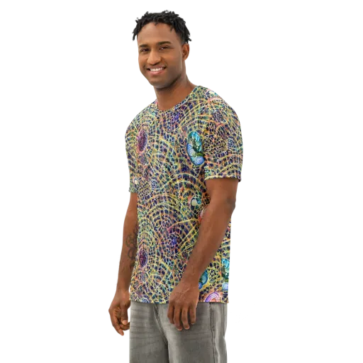 Kaleidoscopic Circuit on a Men's Cotton Crew Neck T-Shirt
