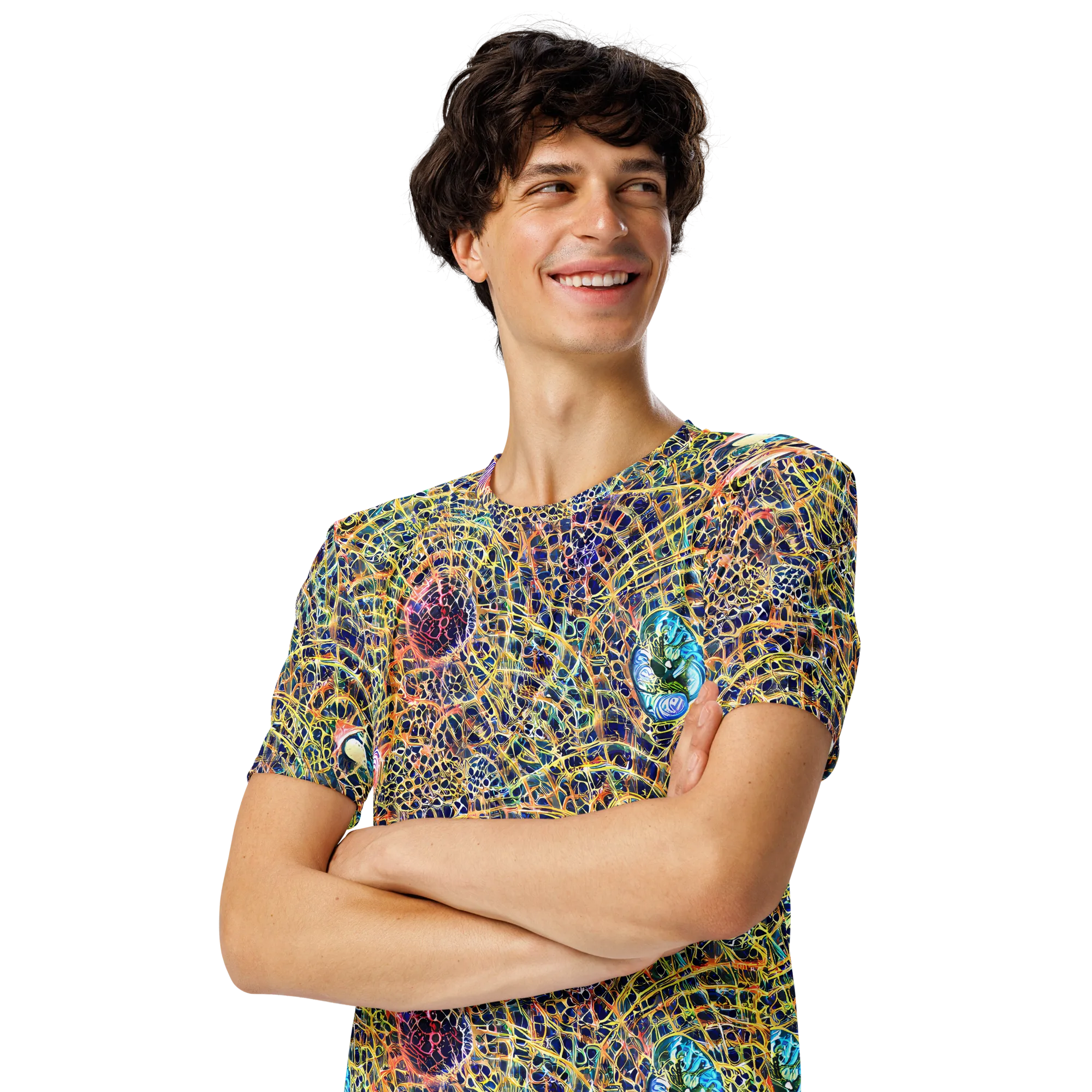 Kaleidoscopic Circuit on Men's Crew Neck T-Shirt — Left Front