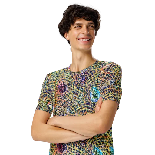 Kaleidoscopic Circuit on a Men's Crew Neck T-Shirt