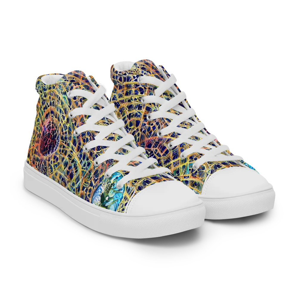 Kaleidoscopic Circuit on Men's High Top Canvas Shoes — Right Front