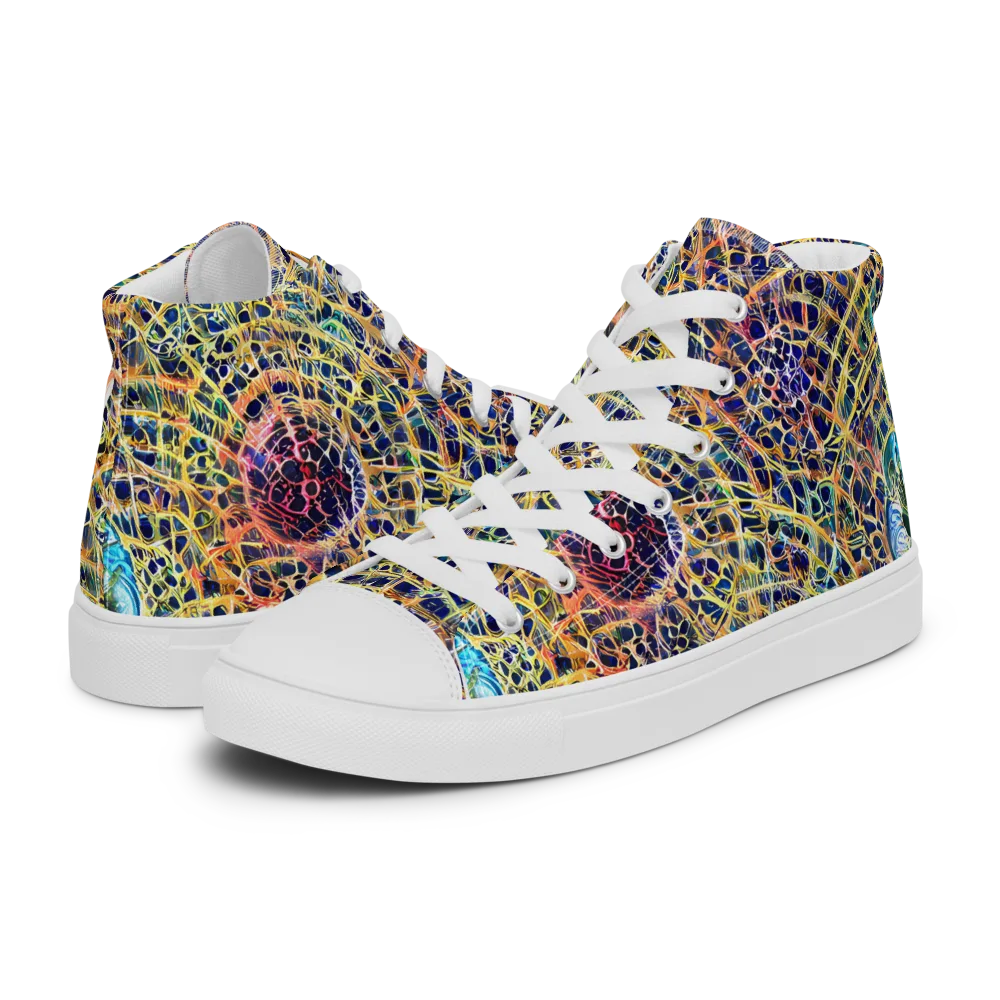 Kaleidoscopic Circuit on Men's High Top Canvas Shoes — Left