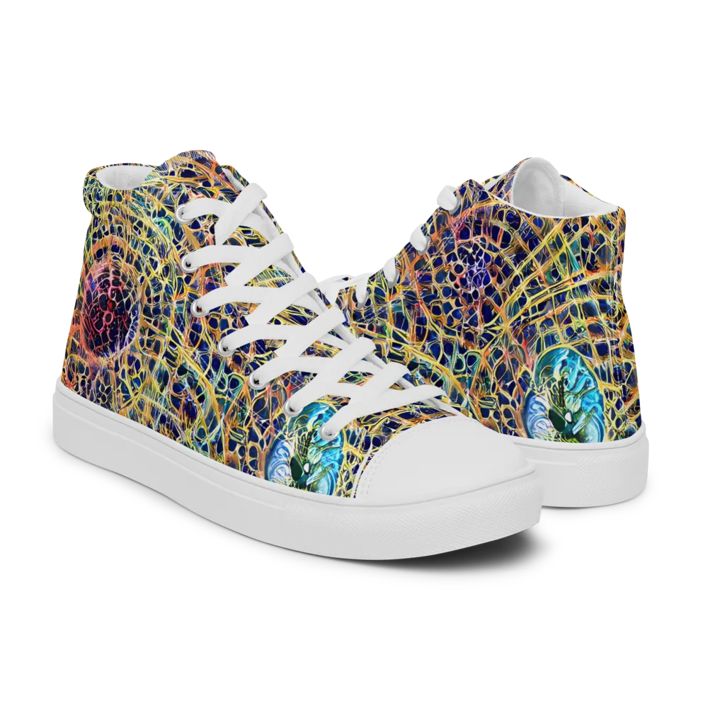 Kaleidoscopic Circuit on Men's High Top Canvas Shoes — Right