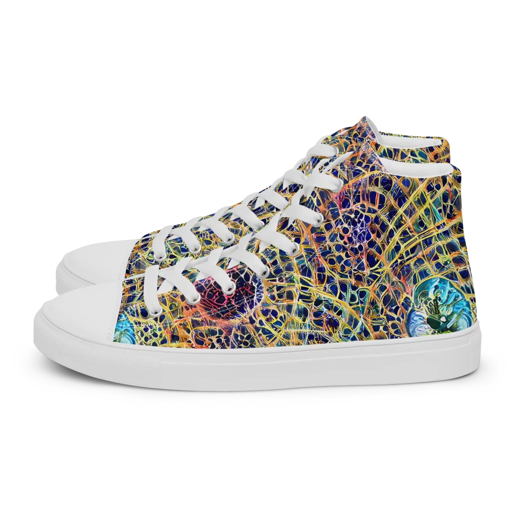 Kaleidoscopic Circuit on Women's High Top Canvas Shoes — Left