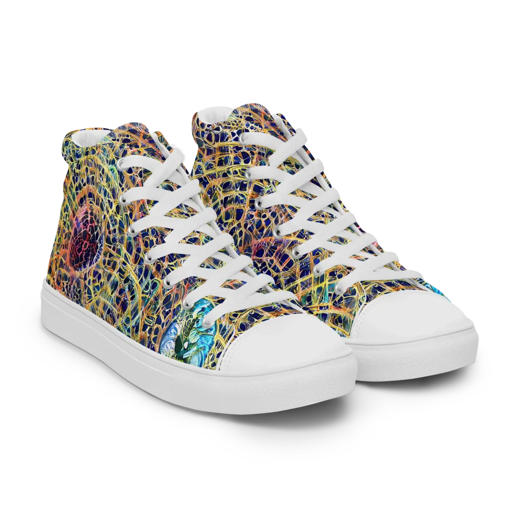Kaleidoscopic Circuit on Women's High Top Canvas Shoes — Right Front