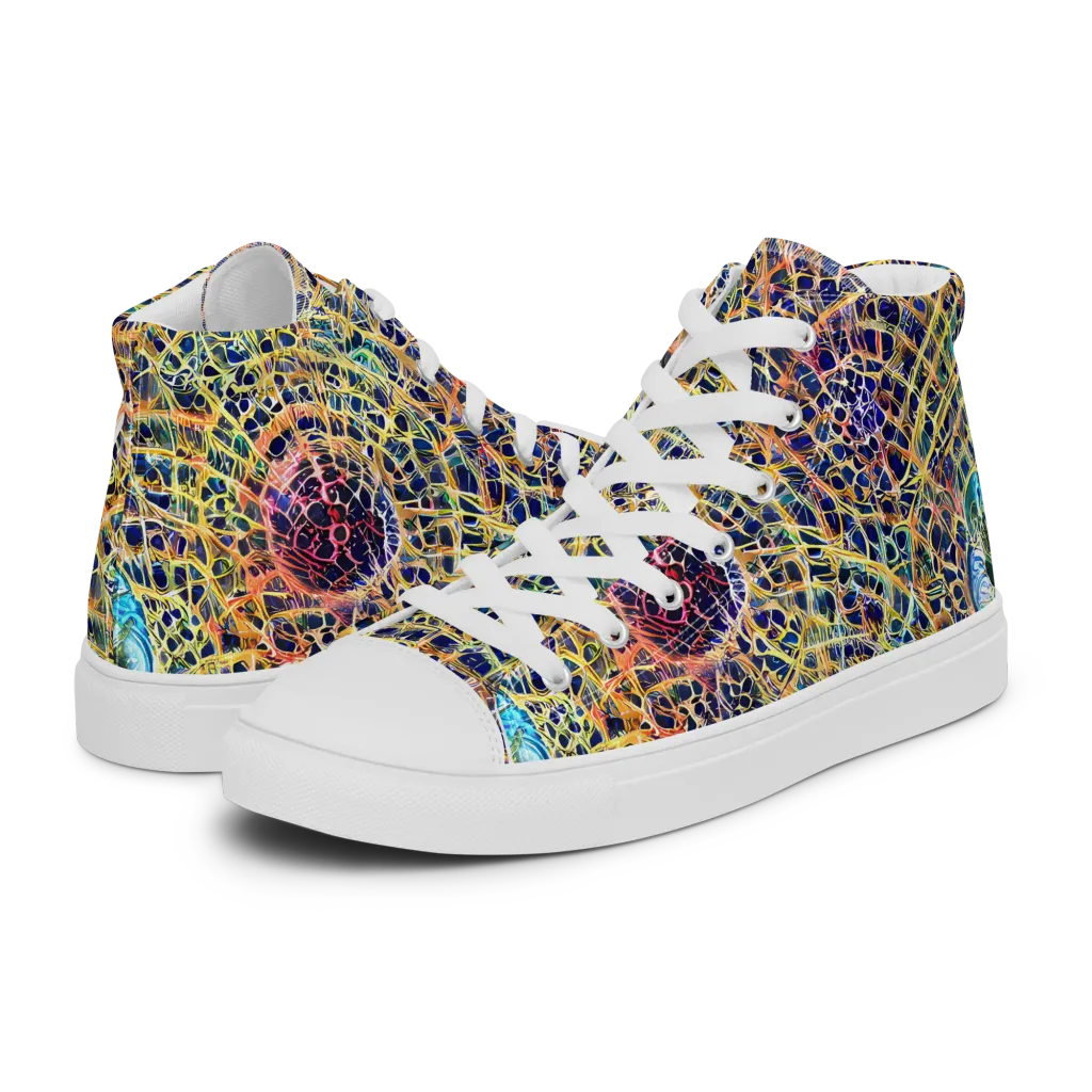 Kaleidoscopic Circuit on Women's High Top Canvas Shoes — Left