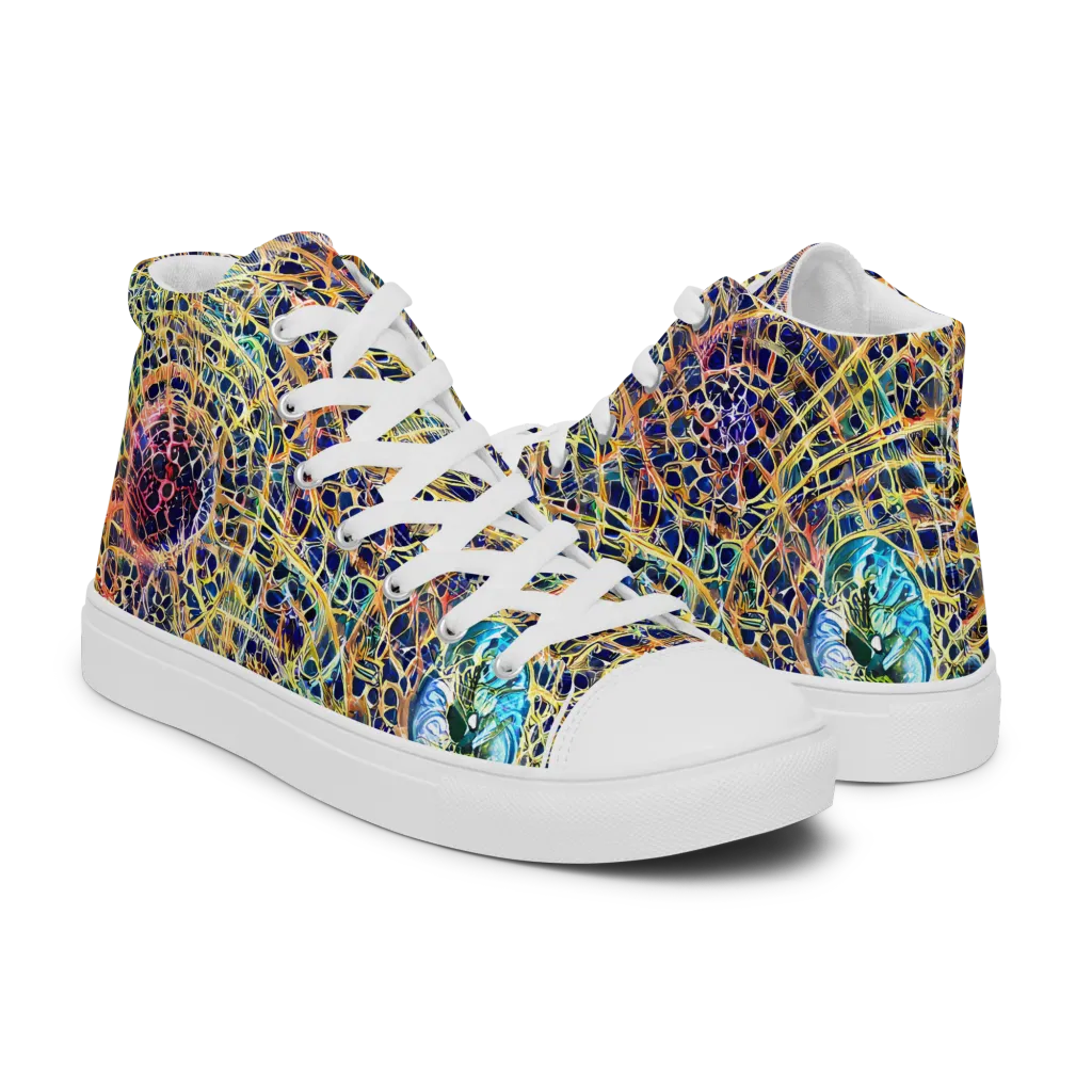 Kaleidoscopic Circuit on Women's High Top Canvas Shoes — Right