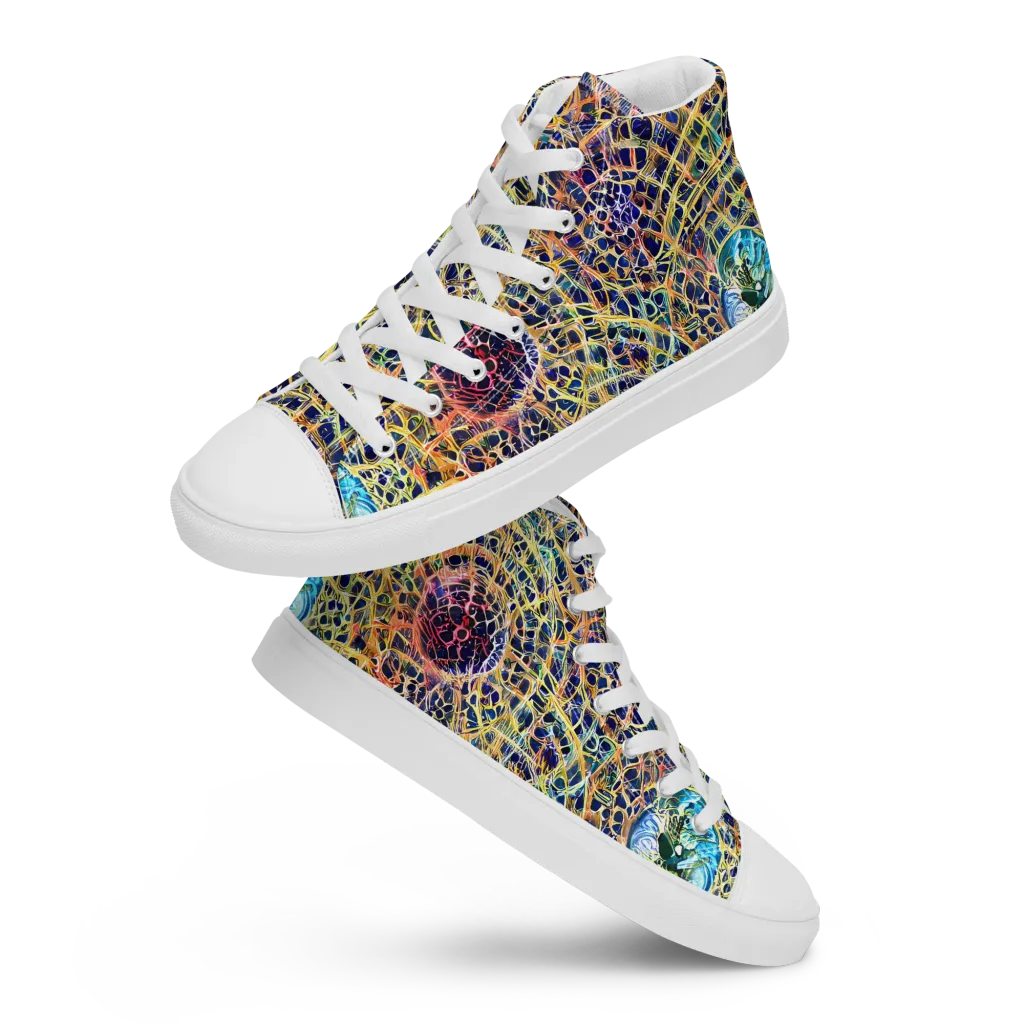 Kaleidoscopic Circuit on Women's High Top Canvas Shoes — Front