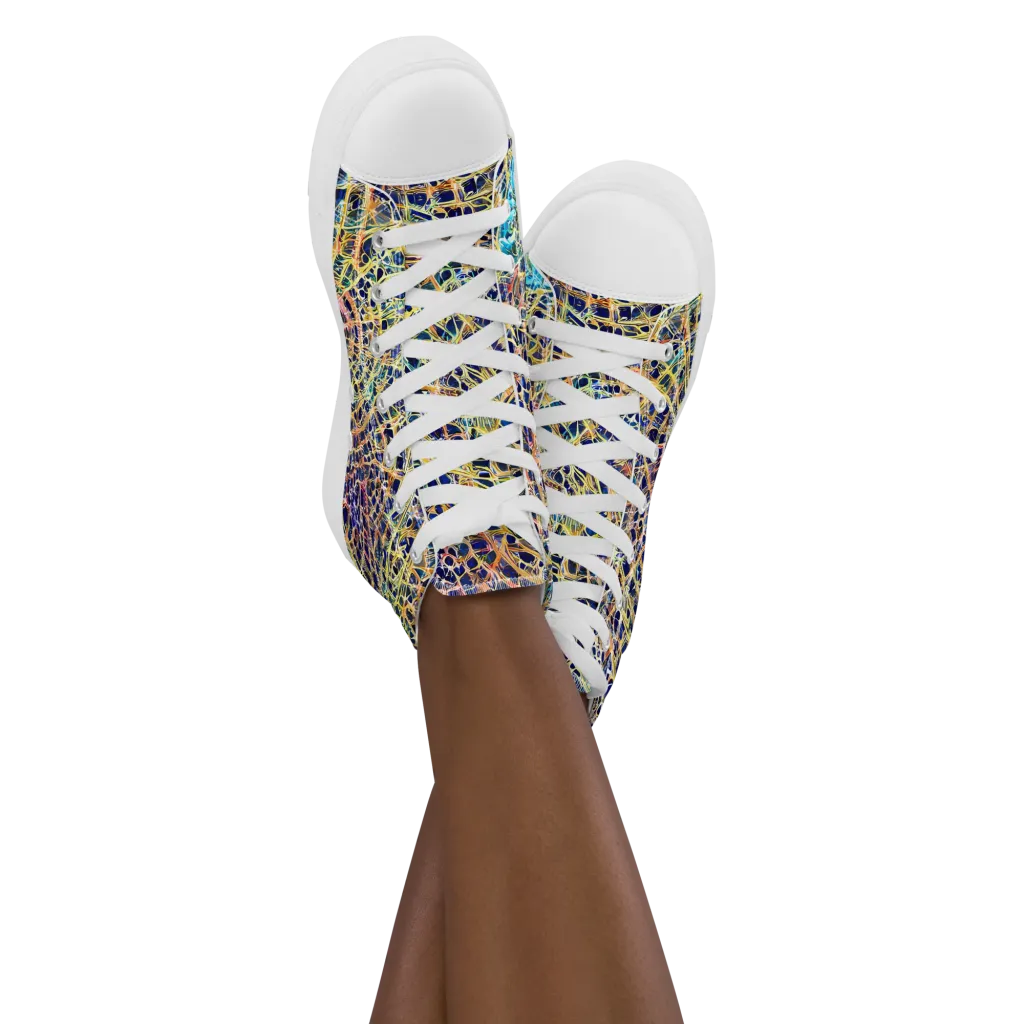 Kaleidoscopic Circuit on Women's High Top Canvas Shoes — Front