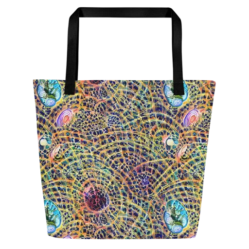Kaleidoscopic Circuit on a Large Tote Bag W/ Pocket