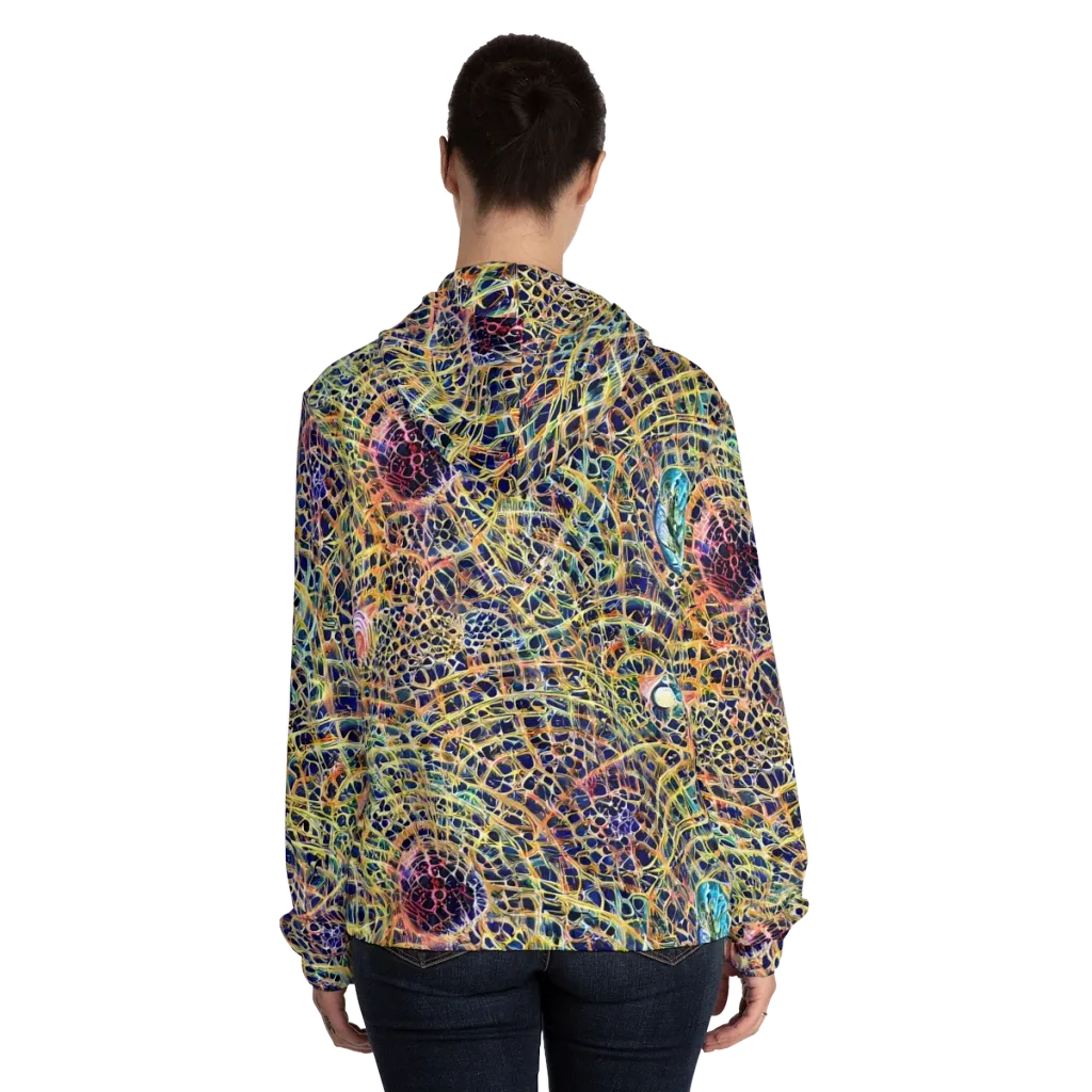 Kaleidoscopic Circuit on Women's Full-Zip Hoodie — Back On Person