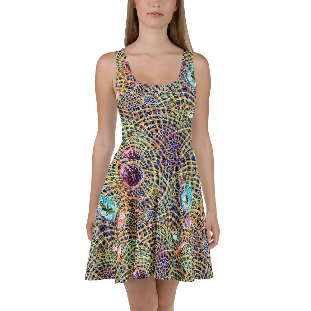 Kaleidoscopic Circuit on Skater Dress — Front