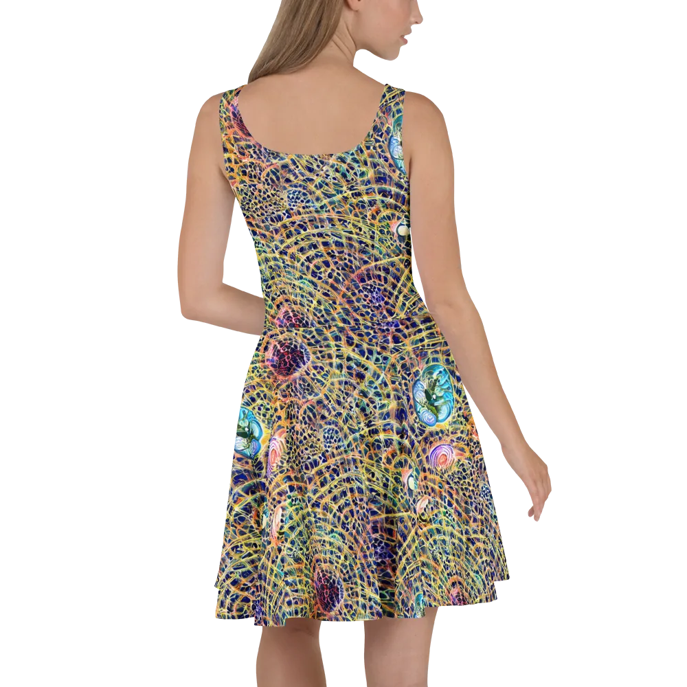 Kaleidoscopic Circuit on Skater Dress — Back