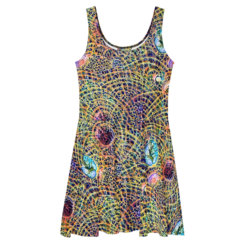 Kaleidoscopic Circuit on Skater Dress — Front