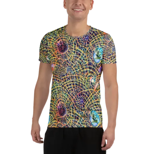 Kaleidoscopic Circuit on a Men's Athletic T-Shirt
