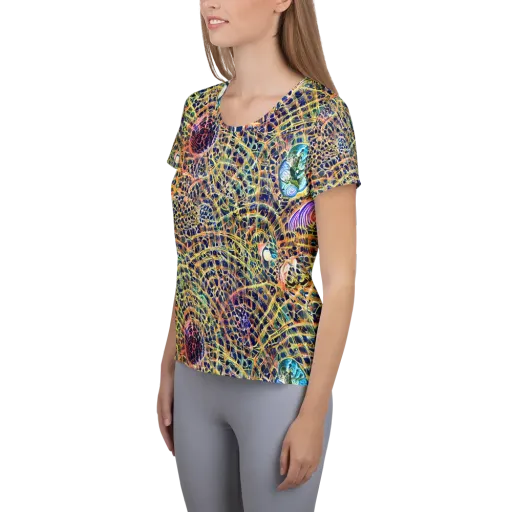 Kaleidoscopic Circuit on a Women's Athletic T-Shirt