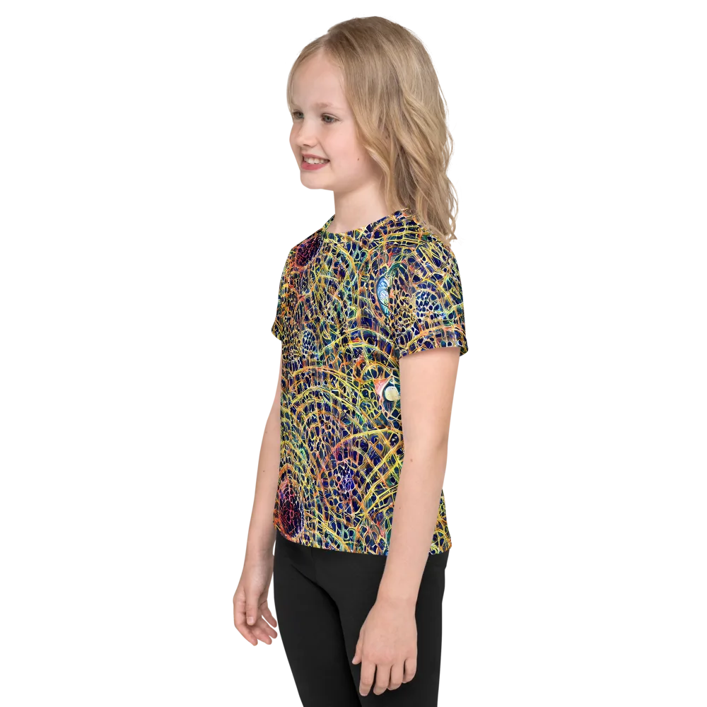 Kaleidoscopic Circuit on Kids Crew Neck T-Shirt — Left