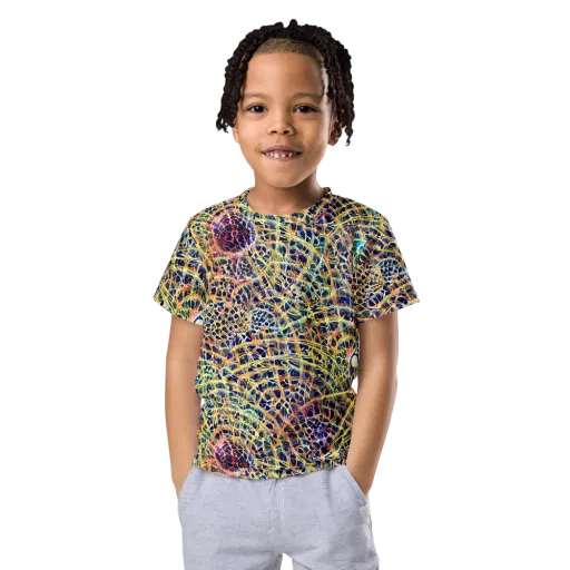 Kaleidoscopic Circuit on a Kids Crew Neck T-Shirt
