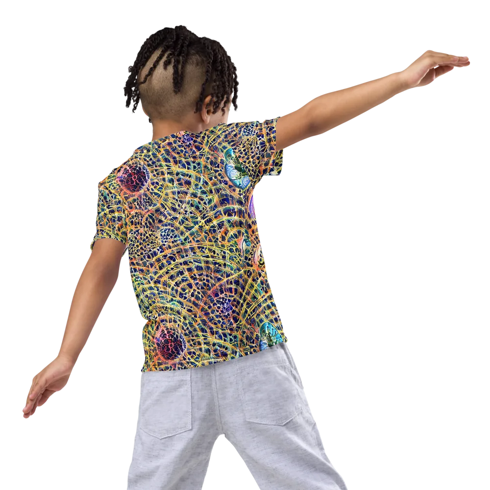 Kaleidoscopic Circuit on Kids Crew Neck T-Shirt — Back